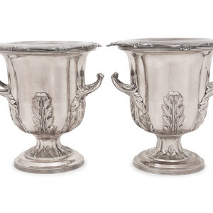 Appraisal: A Pair of Silver-Plate Wine Coolers th Century apparently unmarked