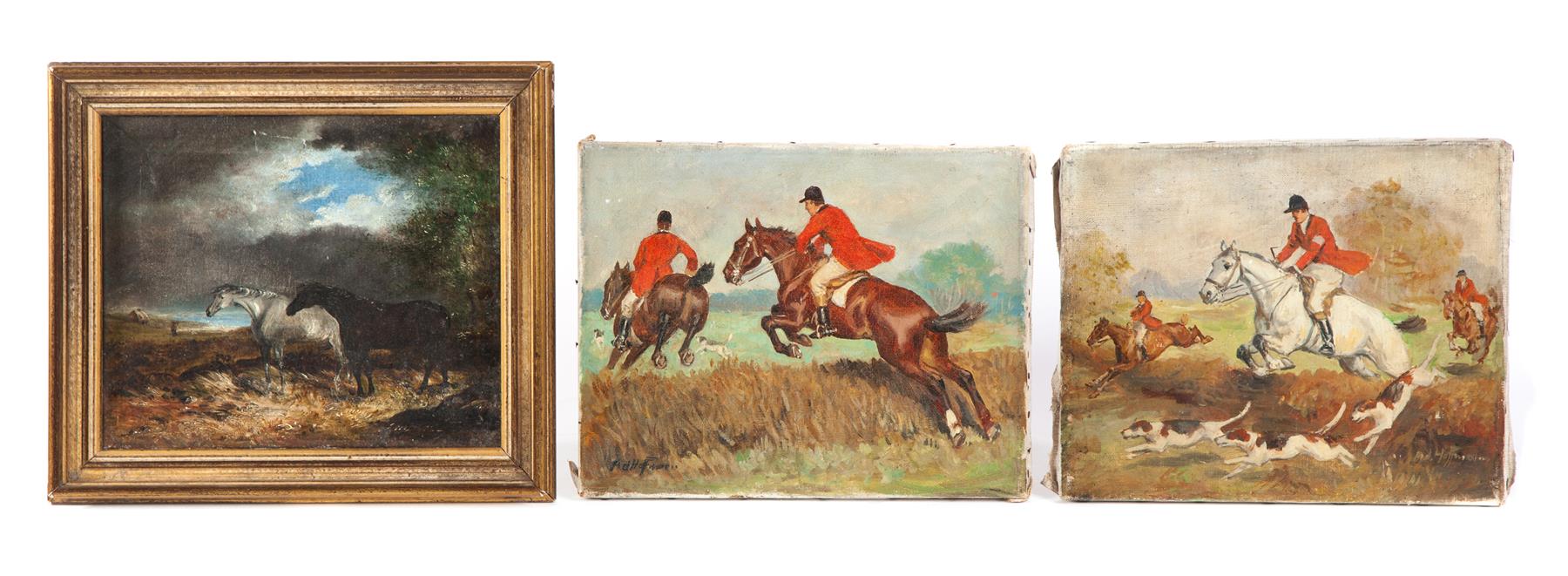 Appraisal: THREE HORSE PAINTINGS AMERICAN SCHOOL LATE TH- TH CENTURY Oil