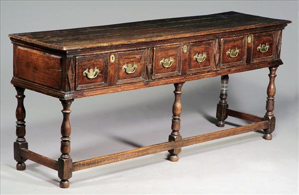 Appraisal: A Charles II oak dresser base circa and later the