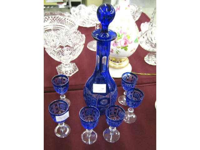 Appraisal: Cobalt Cut-to-Clear Decanter Set with cordials