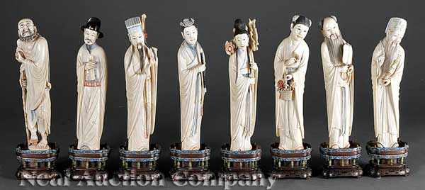 Appraisal: A Set of Eight Chinese Stained Ivory Figures of the