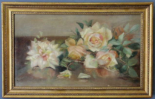 Appraisal: Oil on canvas still life painting th c of roses