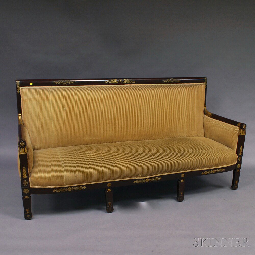 Appraisal: French Empire Ormolu-mounted Carved Mahogany and Mahogany Veneer Sofa th