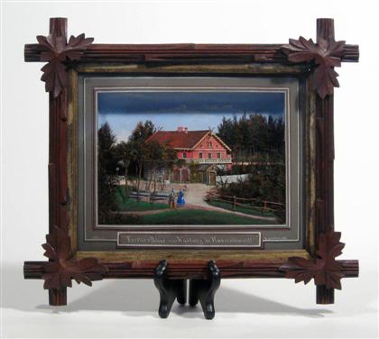 Appraisal: Continental School th century diorama of a red house Painted