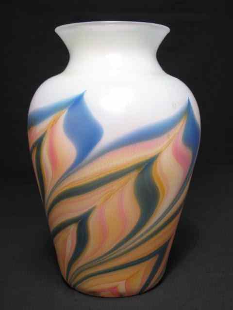 Appraisal: A signed Zellique art glass vase with blue and pink