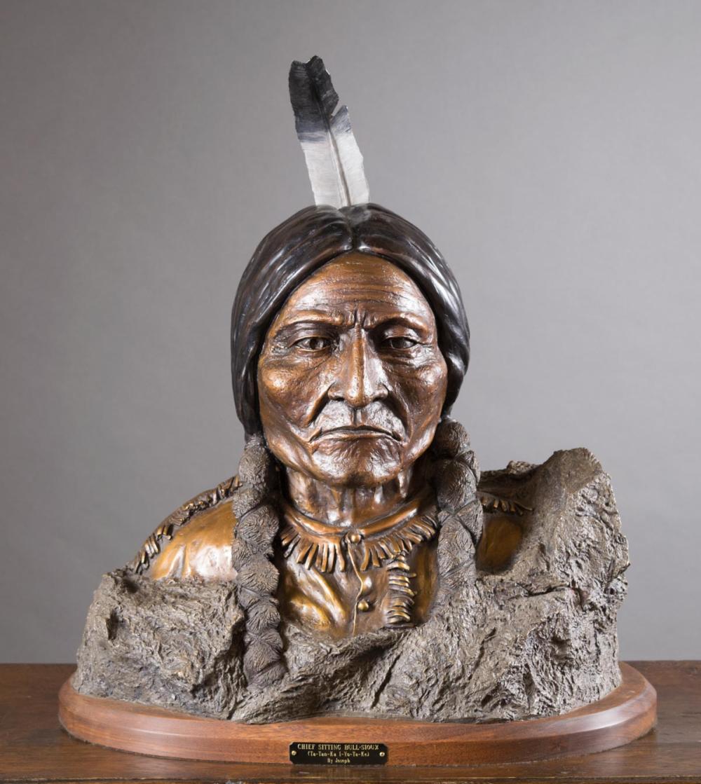 Appraisal: JOSEPH W MACY OREGON TH C BRONZE BUST Chief Sitting