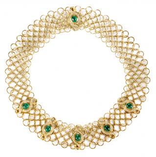 Appraisal: kt Emerald Diamond Necklace chainmaille style collar accented with six