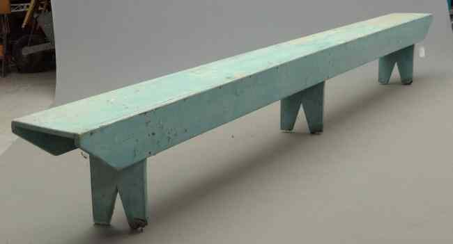 Appraisal: Long bootjack bench in blue paint ' Length