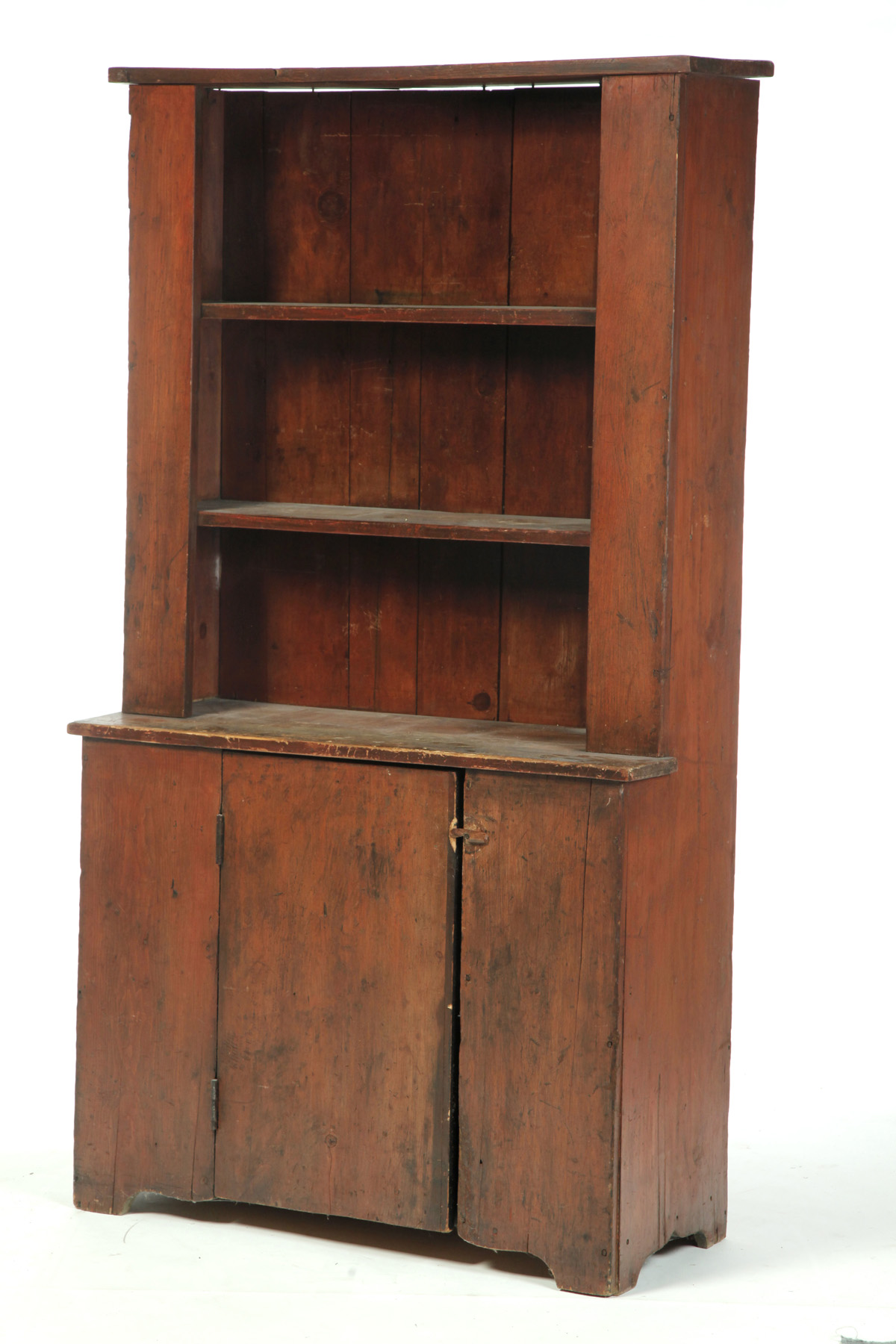 Appraisal: AMERICAN PAINTED STEPBACK CUPBOARD First half- th century pine One-piece