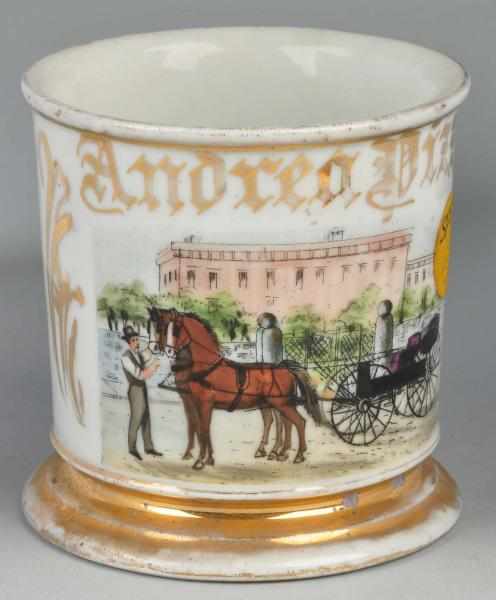 Appraisal: Horse-Drawn Carriage Shaving Mug Description Gilt name Andrea Pizza No