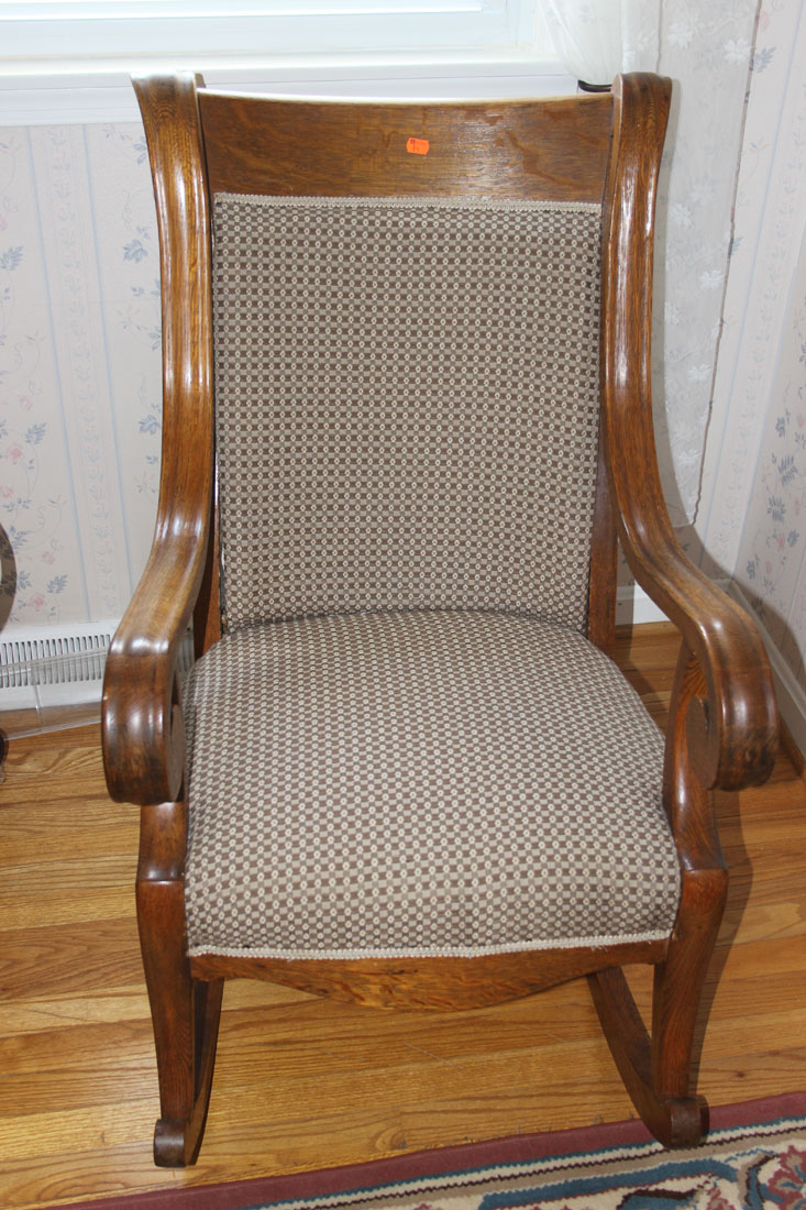 Appraisal: Victorian style oak upholstered rocker