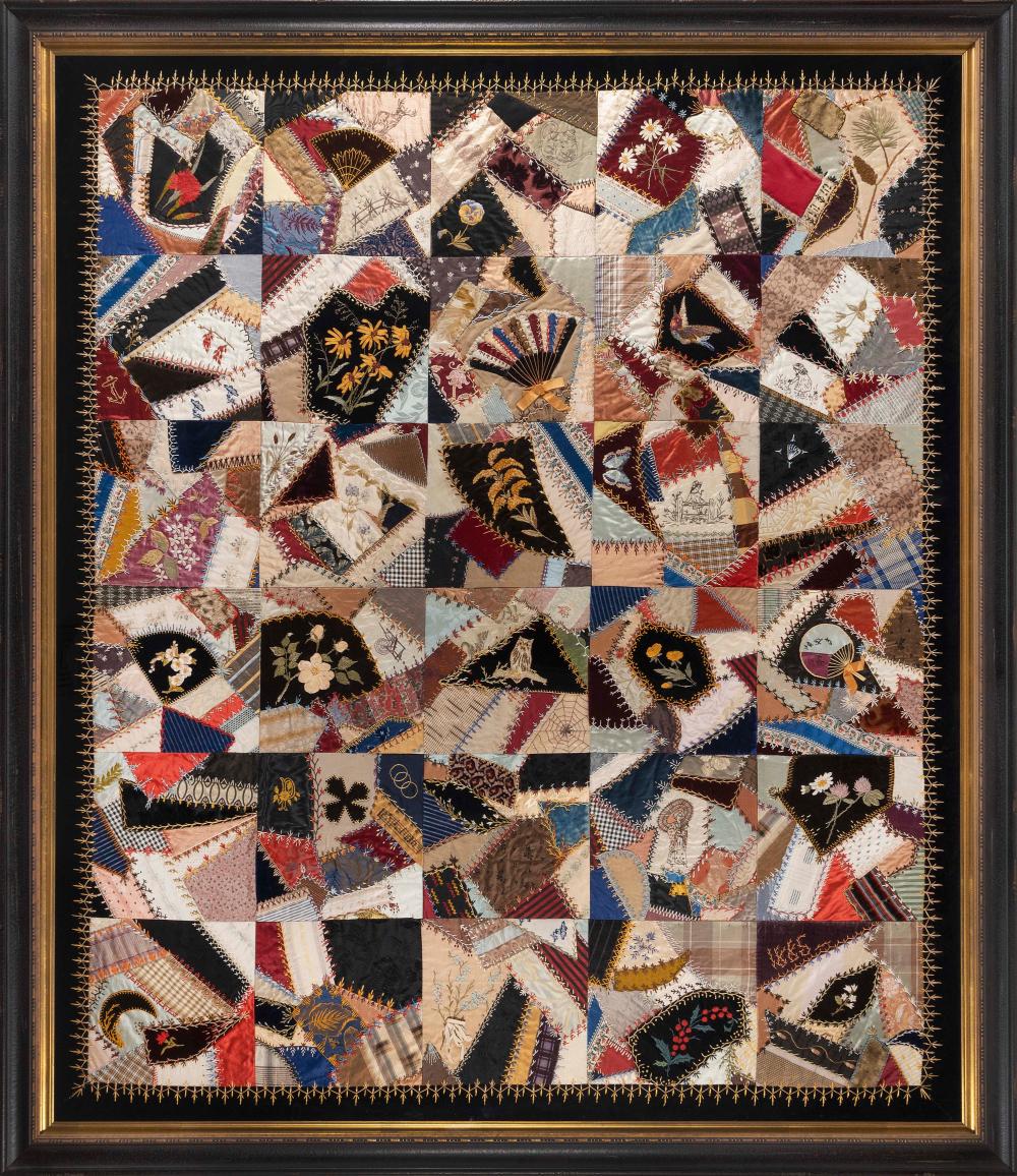 Appraisal: CRAZY QUILT LATE TH CENTURY X SIGHT FRAMED X UNDER