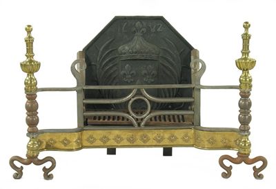 Appraisal: A large brass and wrought iron fire grate late th