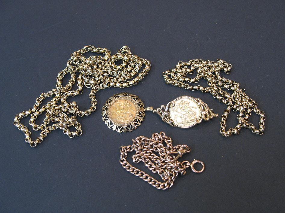 Appraisal: TWO EDWARDIAN GOLD SOVEREIGNS one mounted as a pendant in