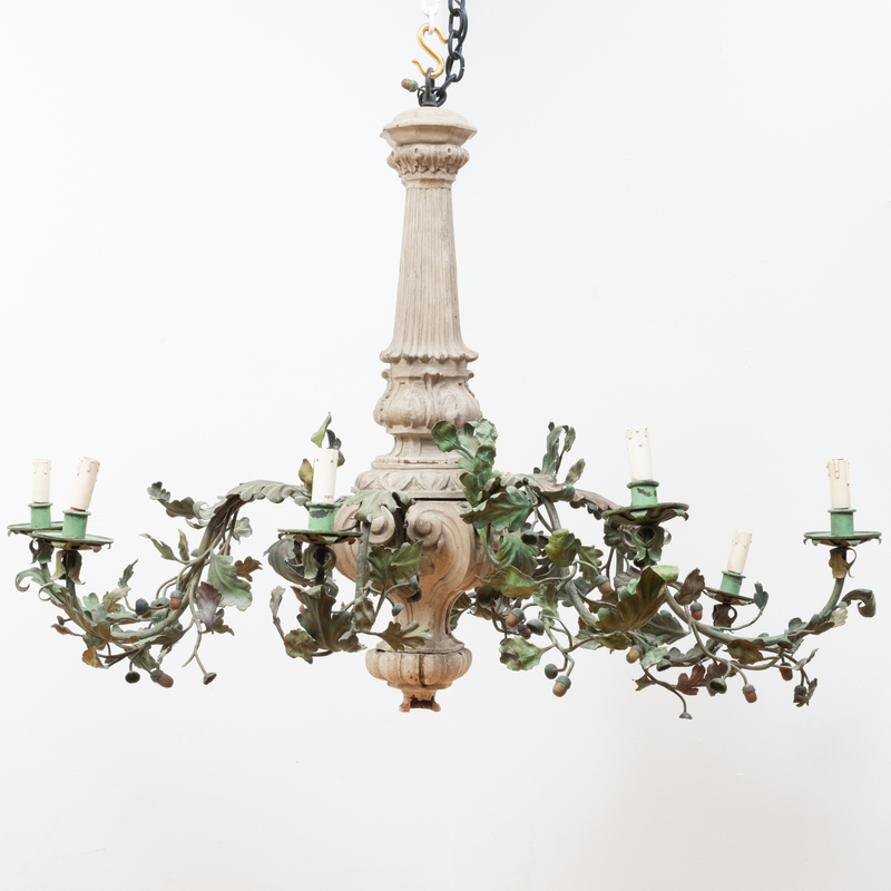 Appraisal: R GENCE STYLE PAINTED WOOD AND T LE CHANDELIER The