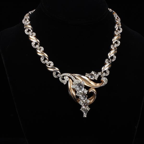 Appraisal: Mazer Art Deco s rhodium plated gilt pave rhinestone necklace