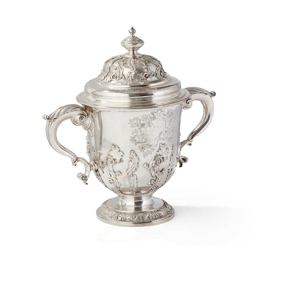 Appraisal: A GEORGE I STYLE TWIN-HANDLED CUP AND COVER bearing transposed