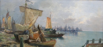 Appraisal: Jules Vernier French b Harbor scene Oil on canvas signed