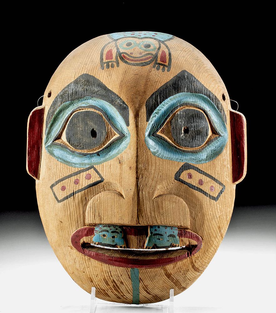 Appraisal: th C Haida Cedar Mask w Zoomorphs Finely Decorated Native