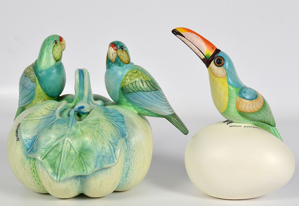 Appraisal: Bustamante Polychromed Ceramic Toucan Parrots Sergio Bustamante Mexico - Signed