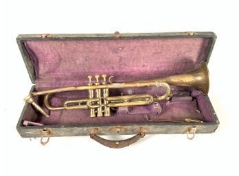 Appraisal: Antique Carl Fischer brass trumpet in case L Condition bending