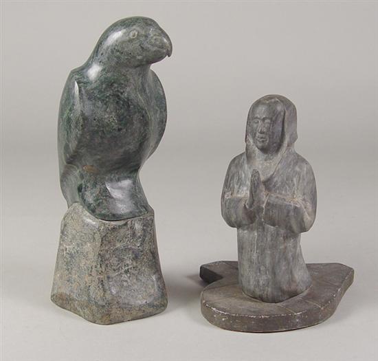 Appraisal: Two Carved Soapstone Figures Carved soapstone figure of man kneeling