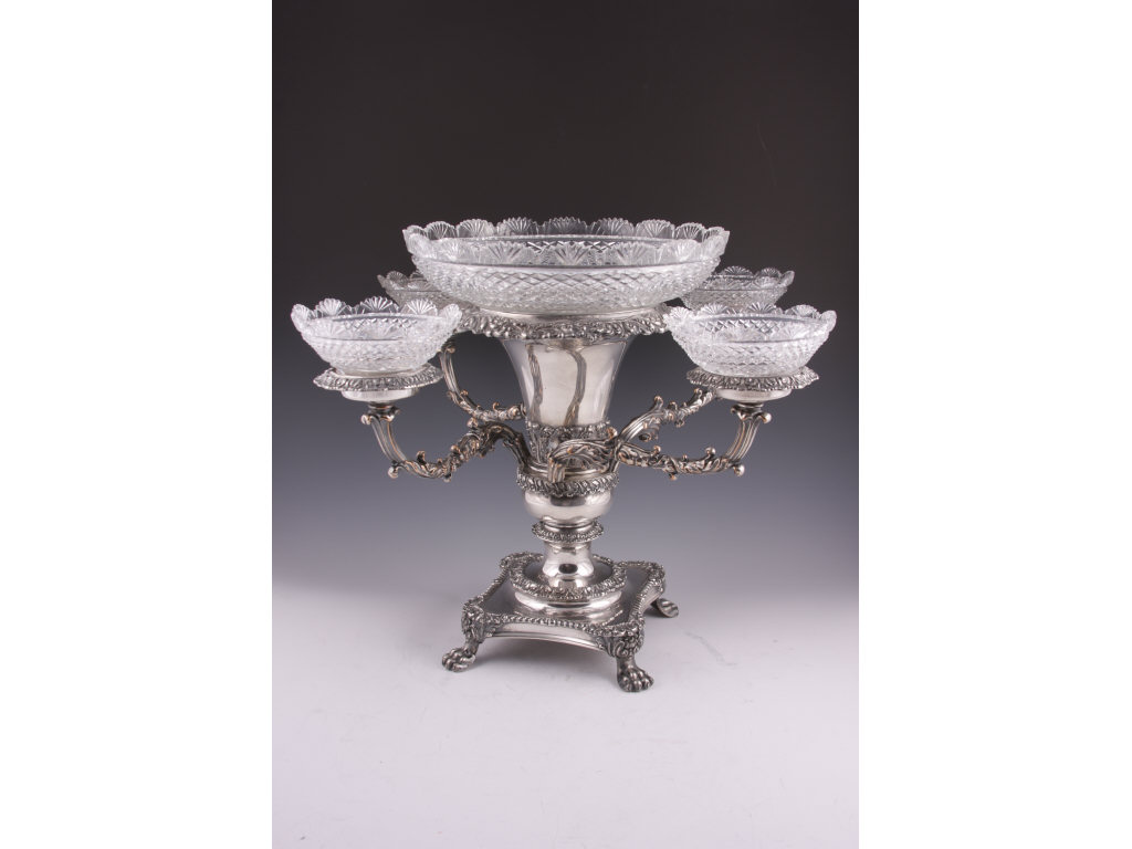 Appraisal: Sheffield Silver Plate Epergne th c square base raised on