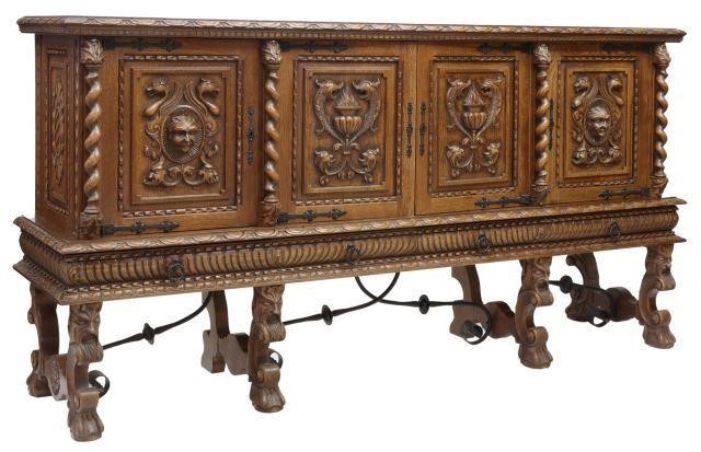 Appraisal: French Renaissance style oak sideboard mid to late th c