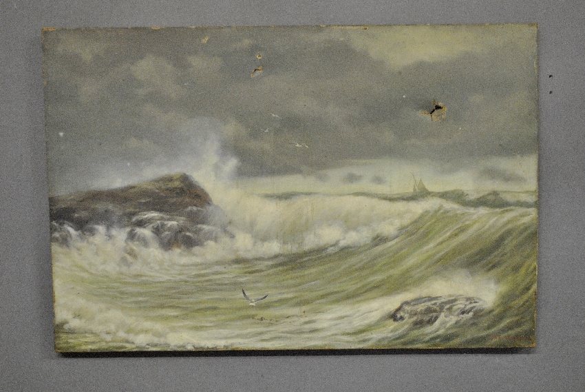 Appraisal: - Unframed oil on canvas seascape painting signed l r