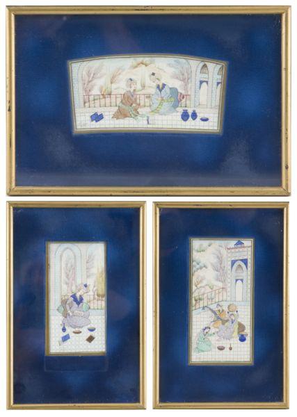 Appraisal: Indian School Group of Three Miniature Paintings each artist signed