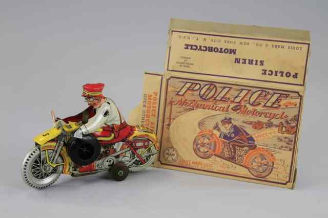 Appraisal: MARX POLICE SIREN MOTORCYCLE Lithographed tin red and white outfit