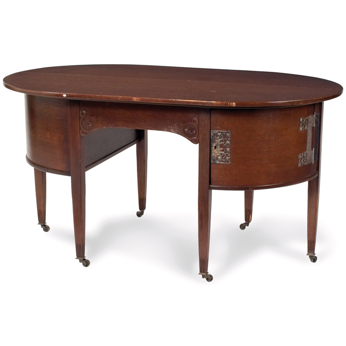 Appraisal: Arts and Crafts partner's desk each side with drawer and