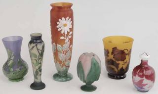 Appraisal: Six Pieces of Cameo Glass three vases marked Galle -