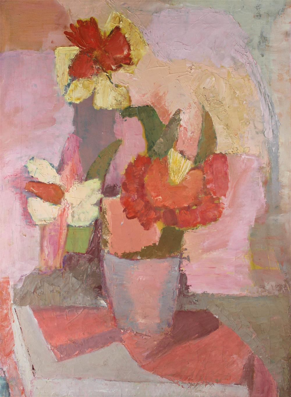 Appraisal: EHRLICH STILL LIFE WITH FLOWERS Oil on linen x in