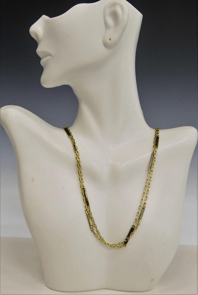 Appraisal: LONG KT YELLOW GOLD ENAMELED NECKLACE Long with small enameled