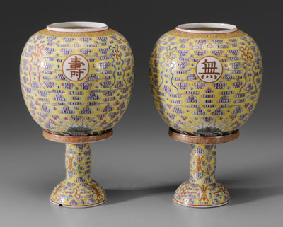 Appraisal: Pair Famille Rose Porcelain Lamps Chinese late th early th