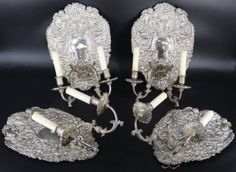 Appraisal: SILVER Pair of English Silver and Silverplate Sconces Includes pair