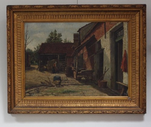 Appraisal: Edward Tyck Farmstead with Woman Washing Clothes Outside a Barn