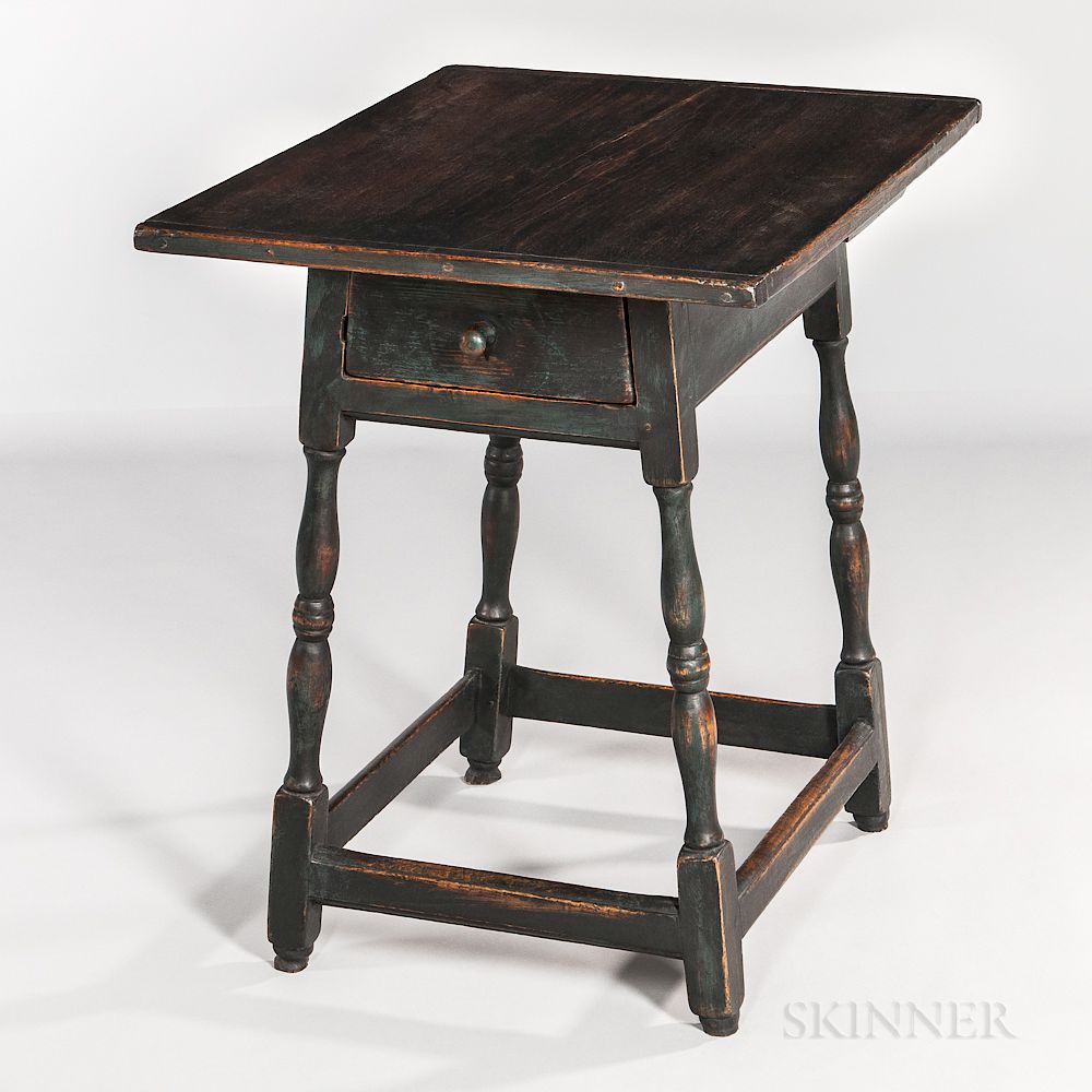 Appraisal: Pine and Maple Splay-leg Tap Table with Drawer Pine and