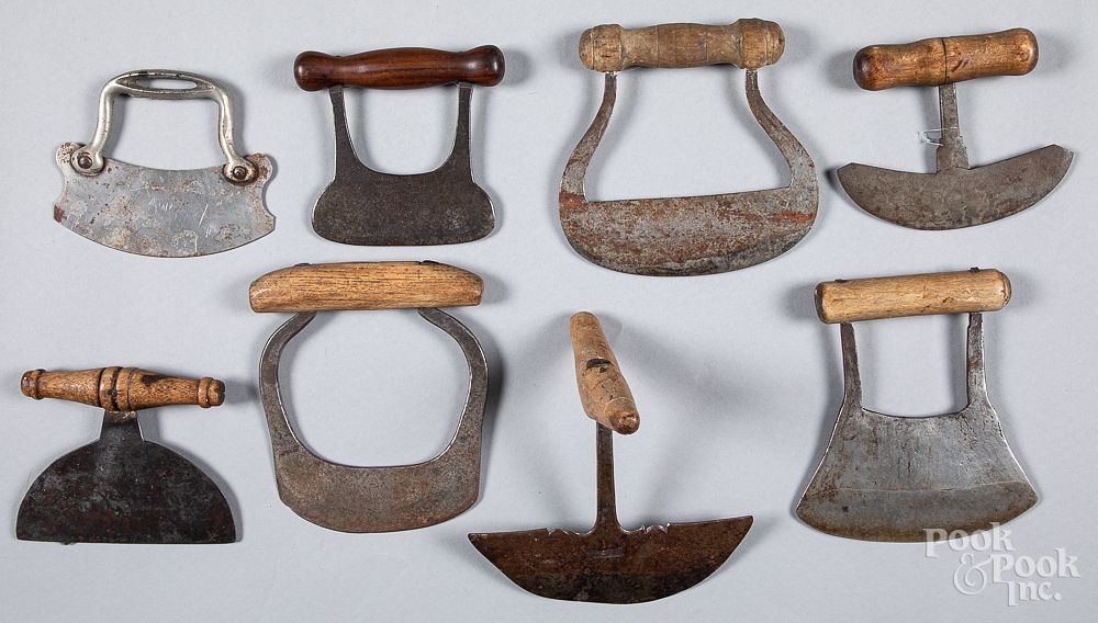 Appraisal: Eight early iron and wood food choppers Eight early iron