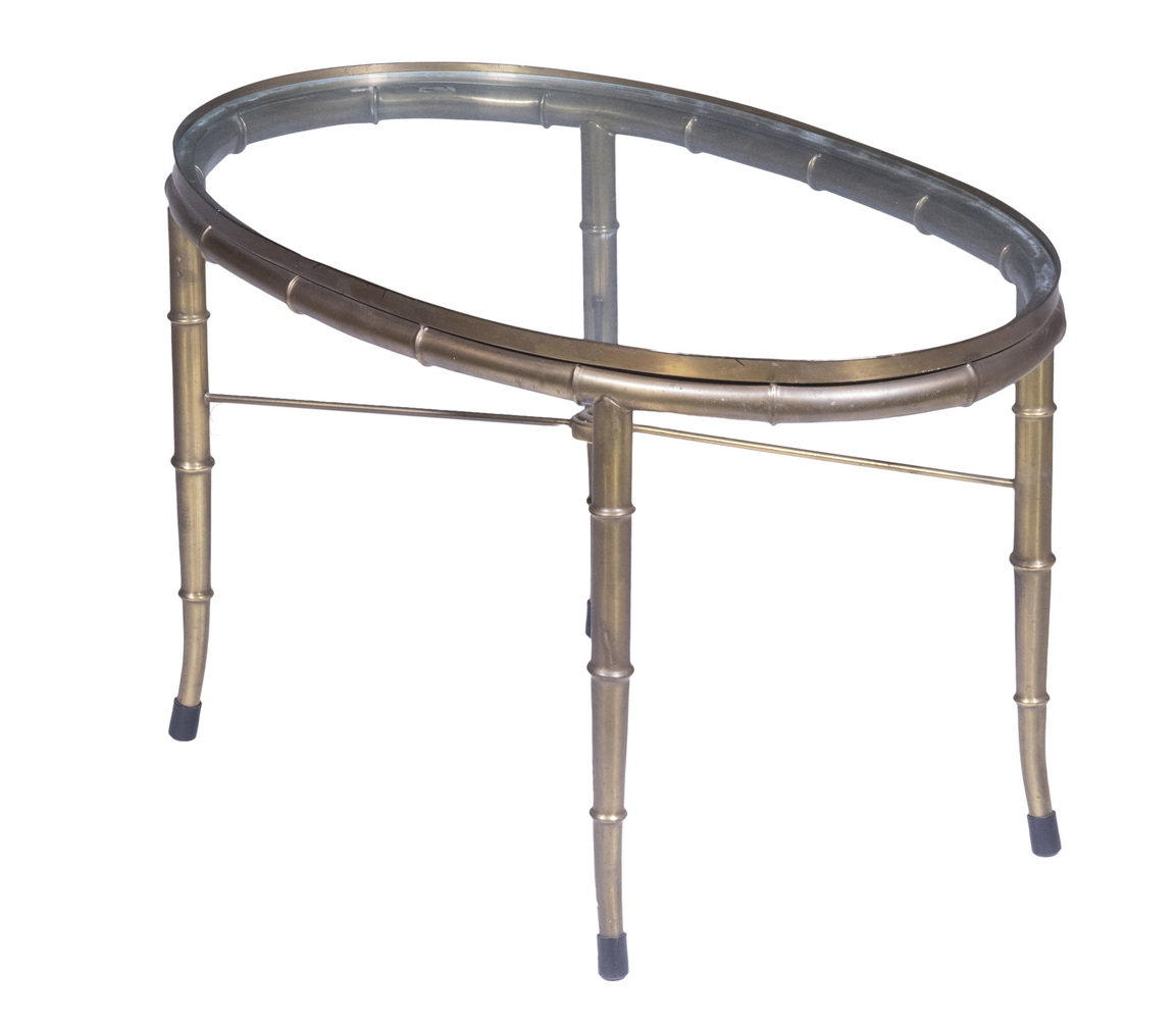 Appraisal: OVAL BRASS FAUX BAMBOO COFFEE TABLE Having raised edge and