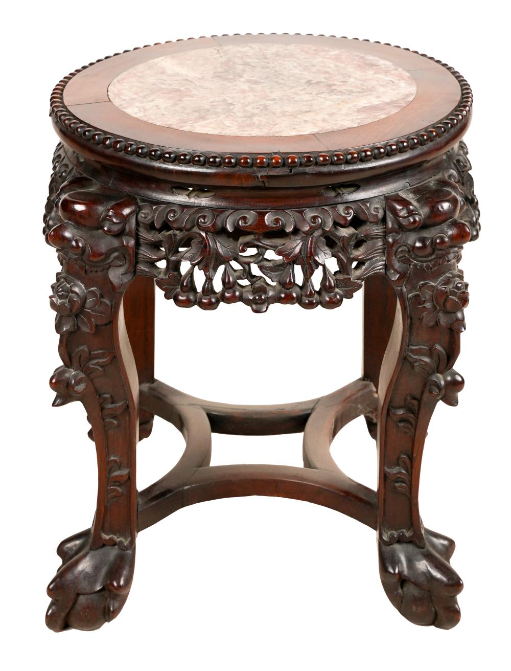 Appraisal: CHINESE MARBLE-INSET HARDWOOD STANDProvenance The E T and Wife Collection