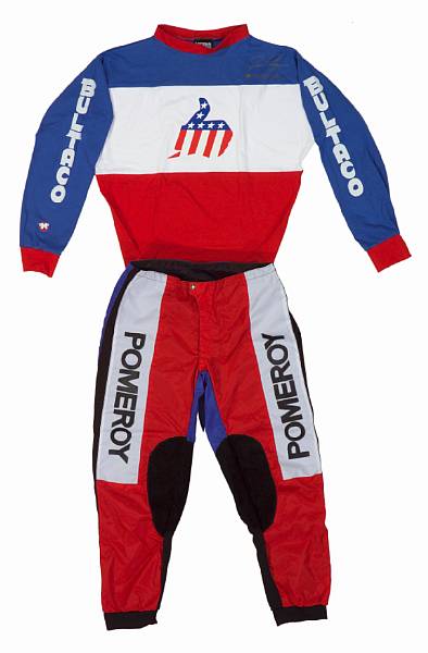 Appraisal: A Bultaco FX Jersey and pants Jim Pomeroy red white