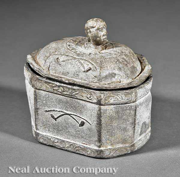 Appraisal: An English Lead Tobacco Jar late th c asymmetrical octagonal