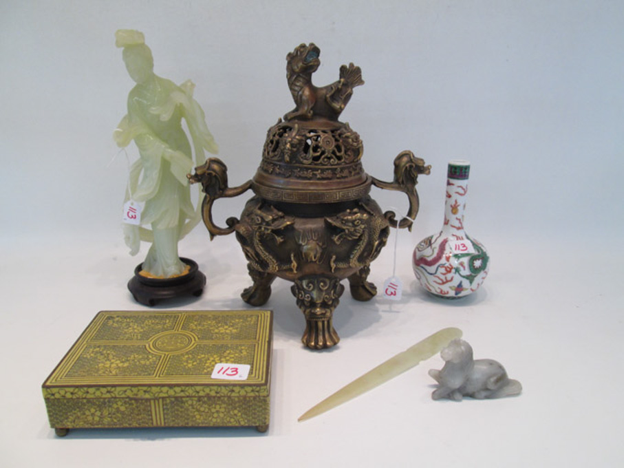 Appraisal: SIX CHINESE OBJECTS De VERTU including a bronze censor H