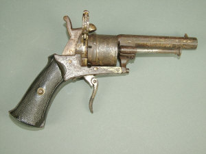 Appraisal: A th century Belgian pin fire six shot pocket revolver