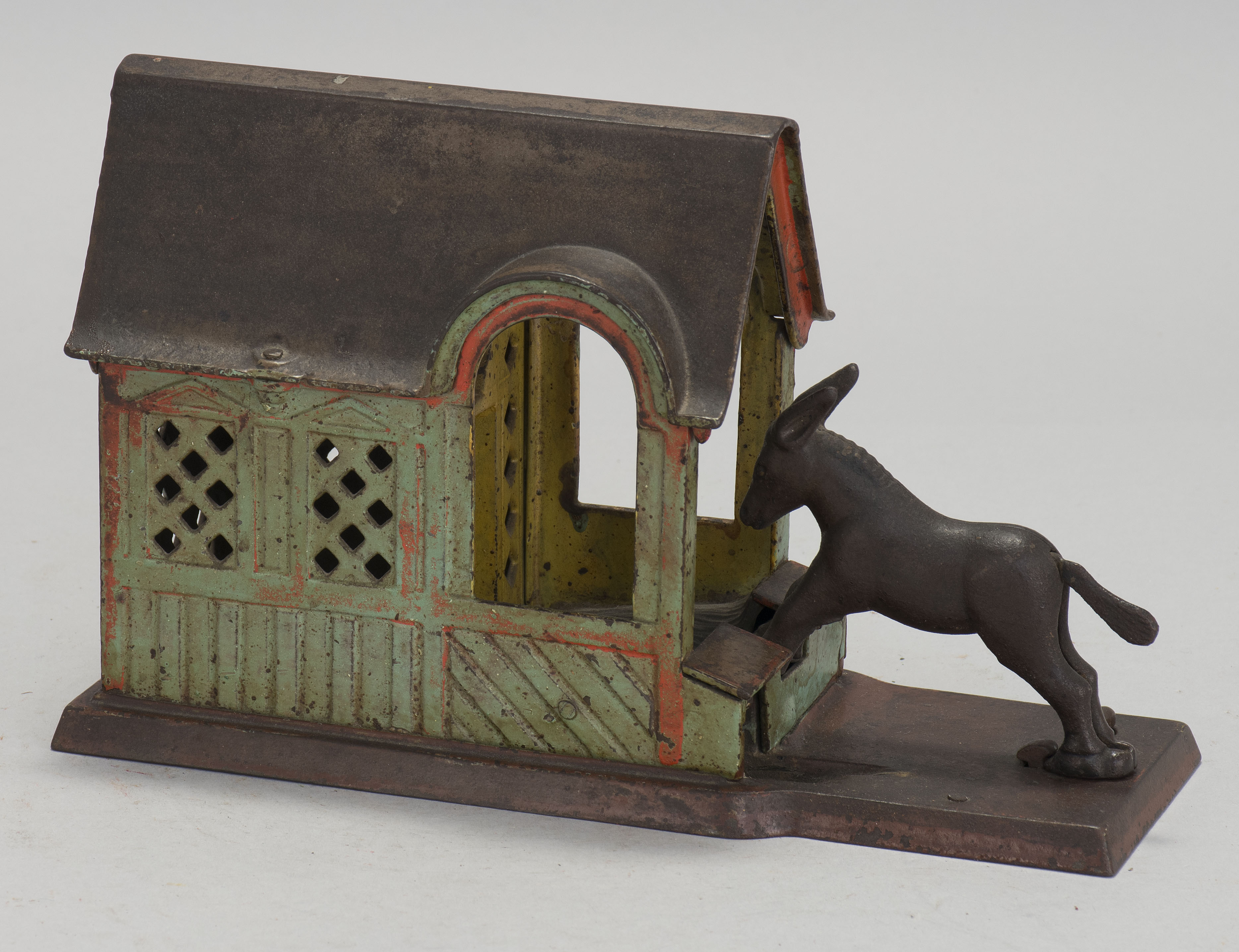 Appraisal: MULE ENTERING BARN CAST IRON MECHANICAL BANK Patented By J