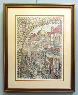 Appraisal: Jerusalem Print Jerusalem Print Framed with mask and with sight