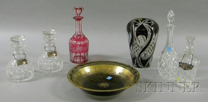 Appraisal: Six Cut Glass Items five decanters and a garnet cut