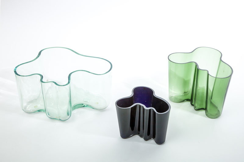 Appraisal: ALVAR AALTO FOR IITTALA FINLAND THREE COLORED GLASS SAVOY VASES